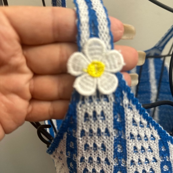 Blue and White crochet Patterned Swim Coverup - Picture 6 of 11